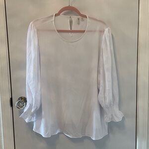 Ladies floral sleeves white top Size XL